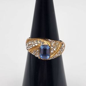 Vintage DAC Gold Tone, Blue Crystal, & Clear CZ Ring (7.5)